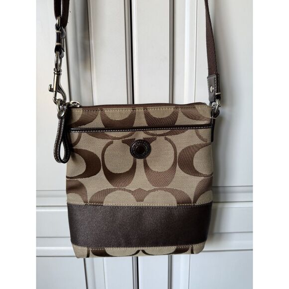 Coach Handbags - COACH Signature Monogram Brown Jacquard Canvas Crossbody File Bag